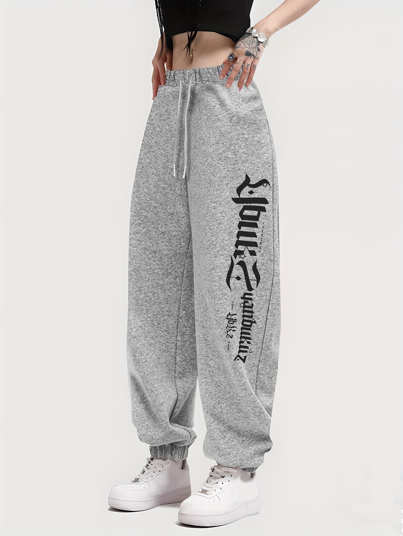 Sweatpants for Women Elastic Waist Drawstring Printed Pockets