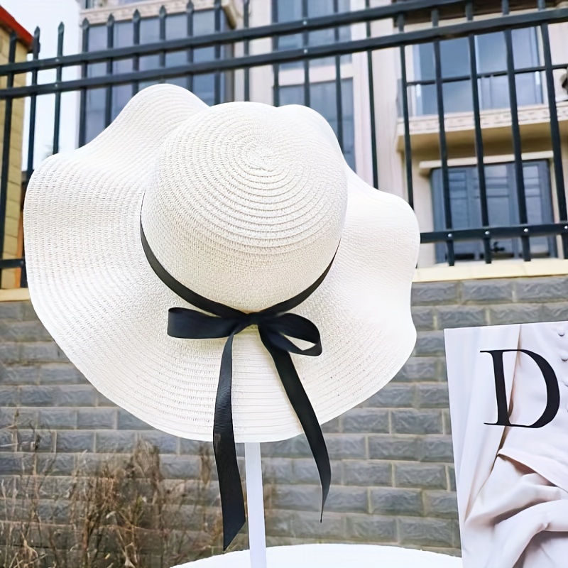 Elegant Flat Top Sun Hat Fedora French Style Straw Hats - Temu