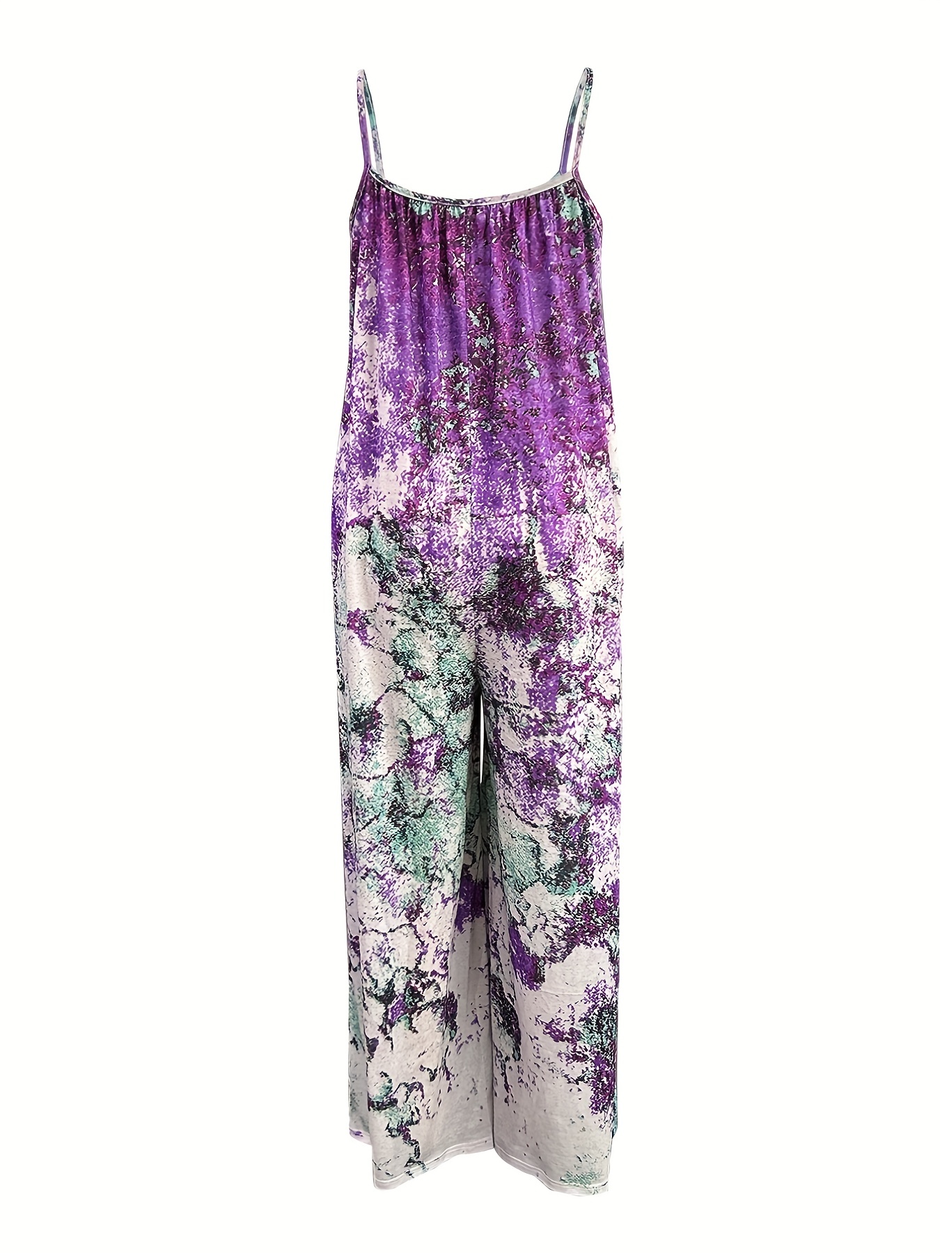 Boho Floral Print Spaghetti Jumpsuit Loose Wide Leg