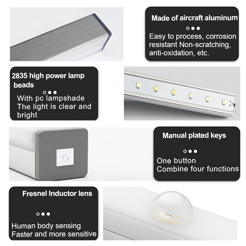 COZEVDNT juego de 2 luces de noche LED con detector de movimiento,  iluminación para armario, tira de LED, autoadhesiva, alimentación con pilas  AAA (no incluidas)