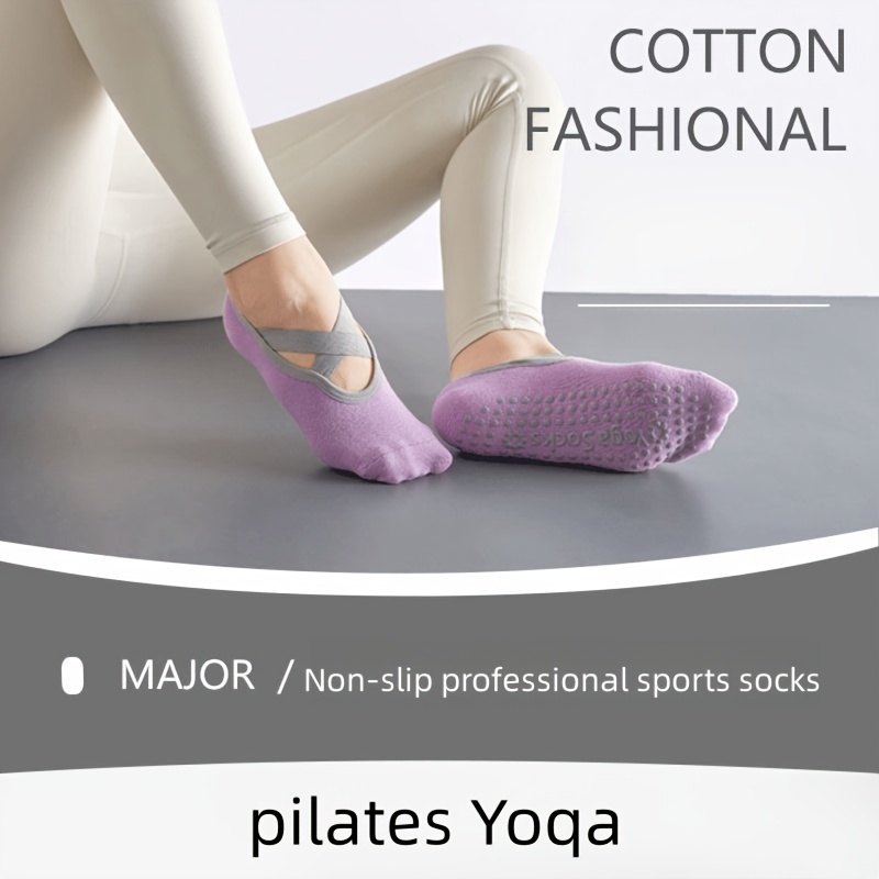 2 Pairs Non-Slip Yoga Socks for Women, Non-Slip Grip Socks with Grip Straps  Cross Strap Anti-Slip Socks for ladies, Pilate Cotton Socks Ideal for  Workout Fitness Ballet Dance : : Fashion