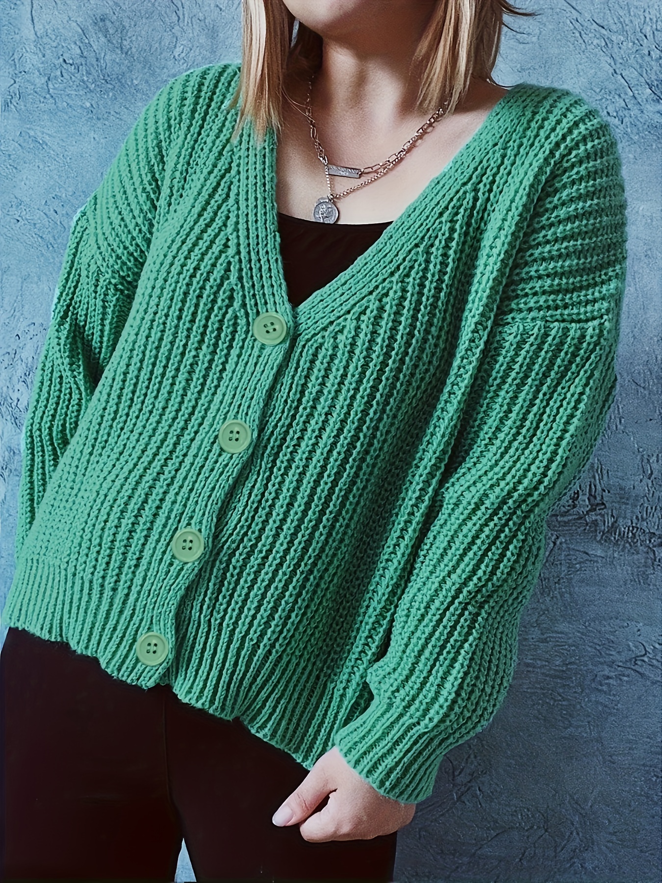 solid button knit cardigan casual v neck long sleeve sweater