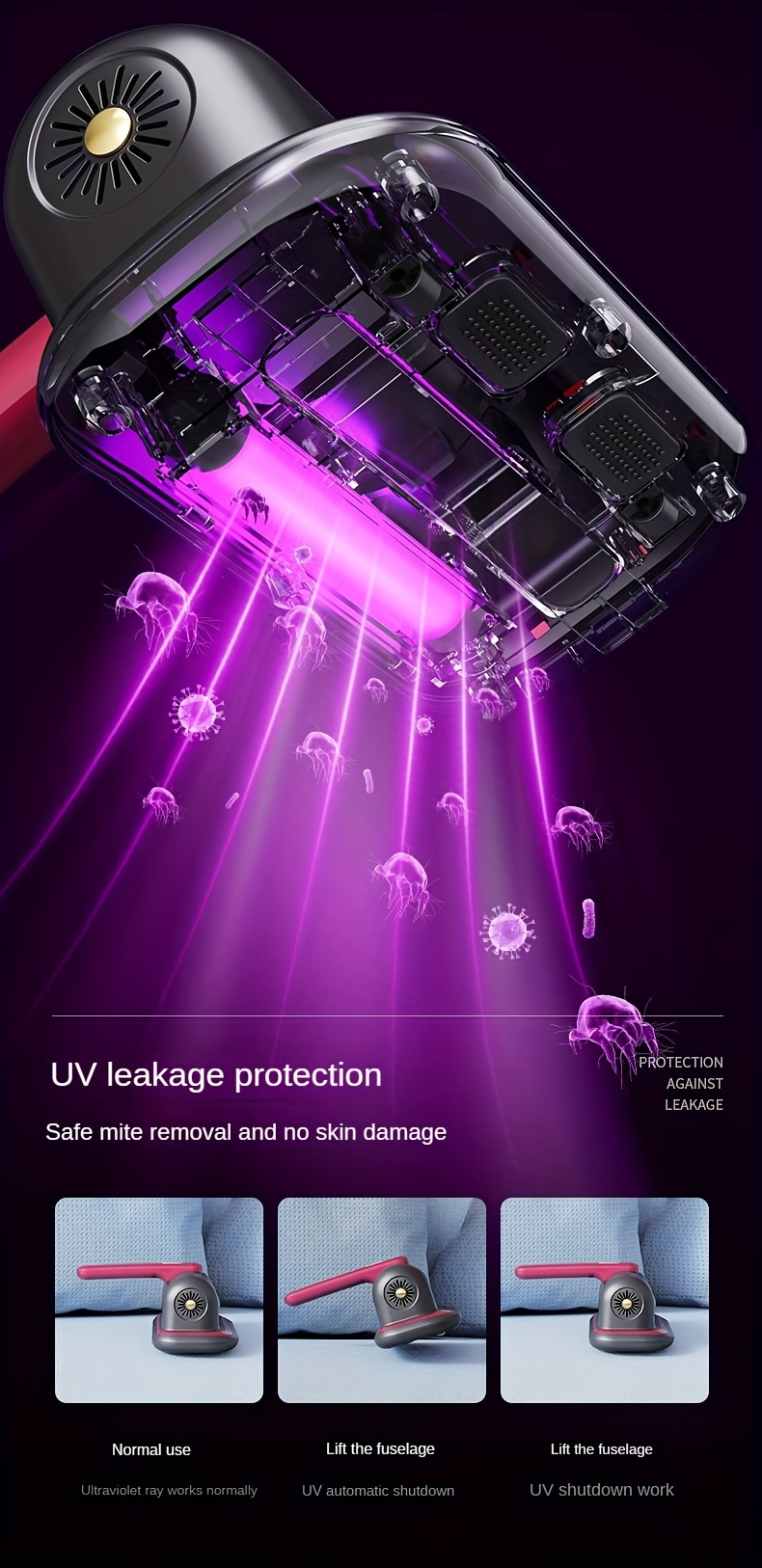 Aspirador de ácaros con luz UV esterilizador con Cable Aspiradora