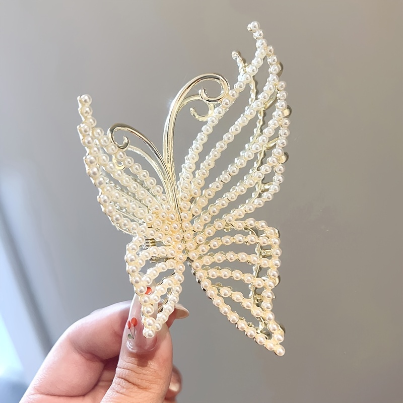Golden Butterfly Crystal Hair Claw Clips