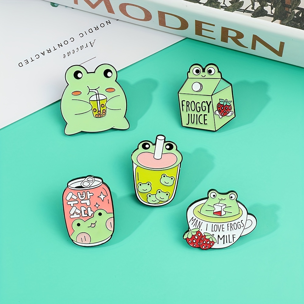 Cute Strawberry Milk Frog Frog Pin | Redbubble