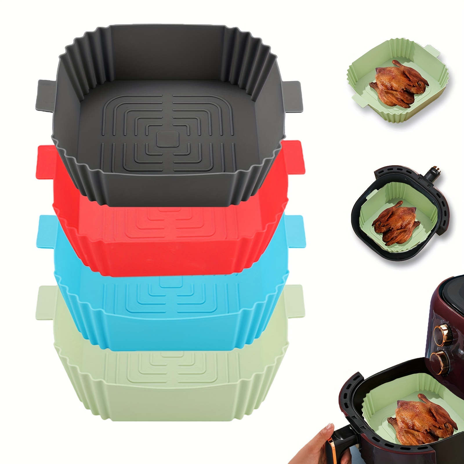 Silicone Air Fryer Liner, Square Air Fryer Liners Pots For 3qt - 6qt,  Silicone Basket Bowl, Reusable Baking Tray, Oven Accessories, Baking Tools,  Kitchen Gadgets, Kitchen Accessories - Temu