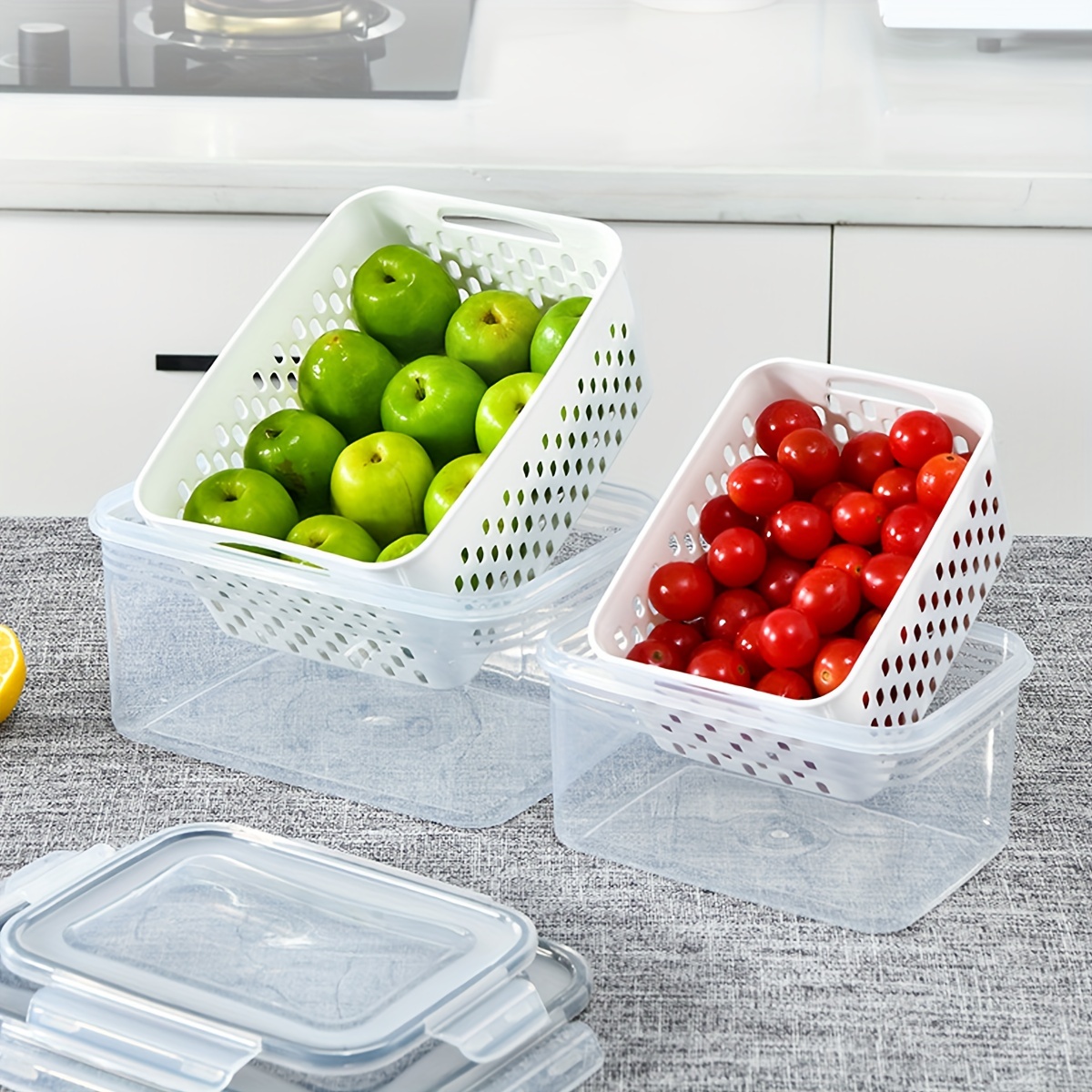 1pc Pp Plastic Container With Lid, 6-compartment For Fruits