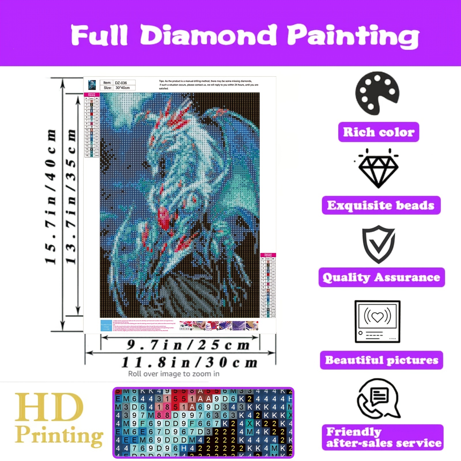 Full Round Drill Diamond Painting -Purple Green Dragon - 30*40cm