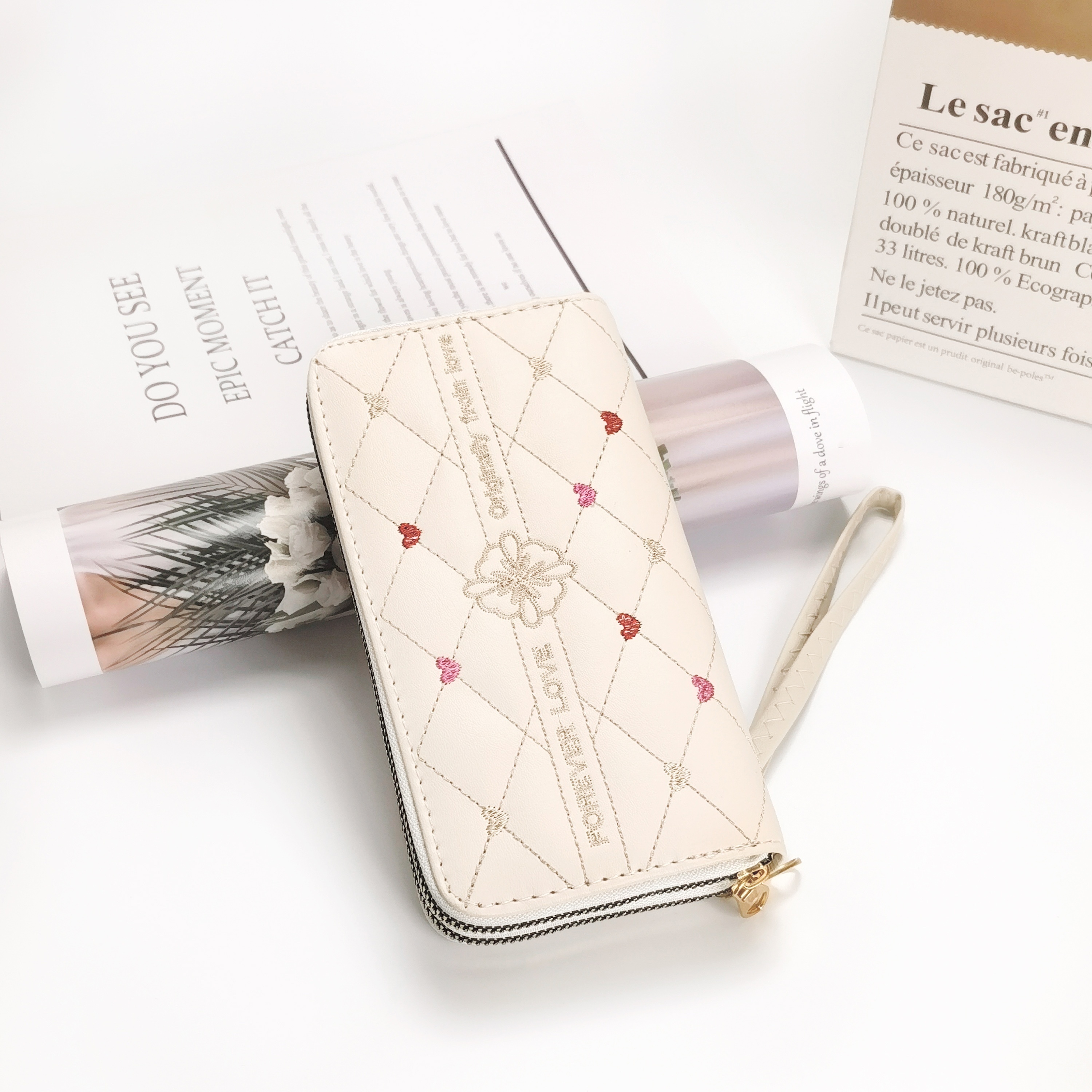 Heart Embroidery Long Wallet, Fashion Double Zipper Clutch Purse, Women's  Phone Card Bags With Wristlet - Temu United Kingdom