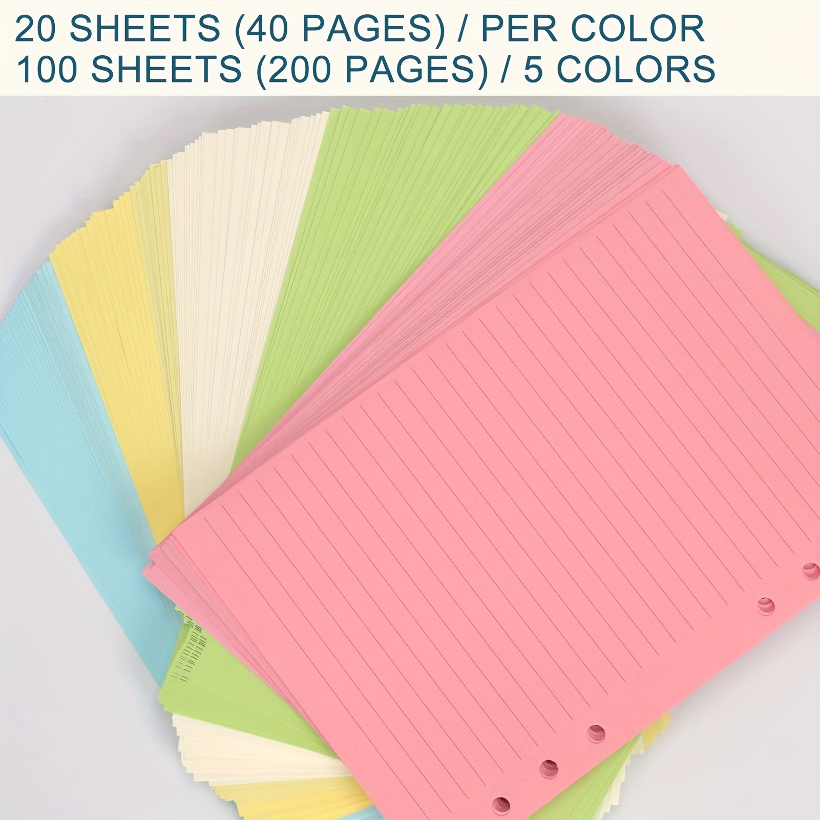 100 Sheets A5 Colorful Refill Paper 6 Hole Filler Inserts
