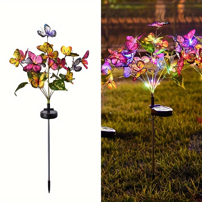 

2pcs Solar Garden Butterfly Lights, Outdoor Waterproof Decorative Lights, With 2 Bright Light Modes (common Light+flickering) With 17 Butterflies Flowers, Garden Yard, Outdoor Decoration, Yard Pathway