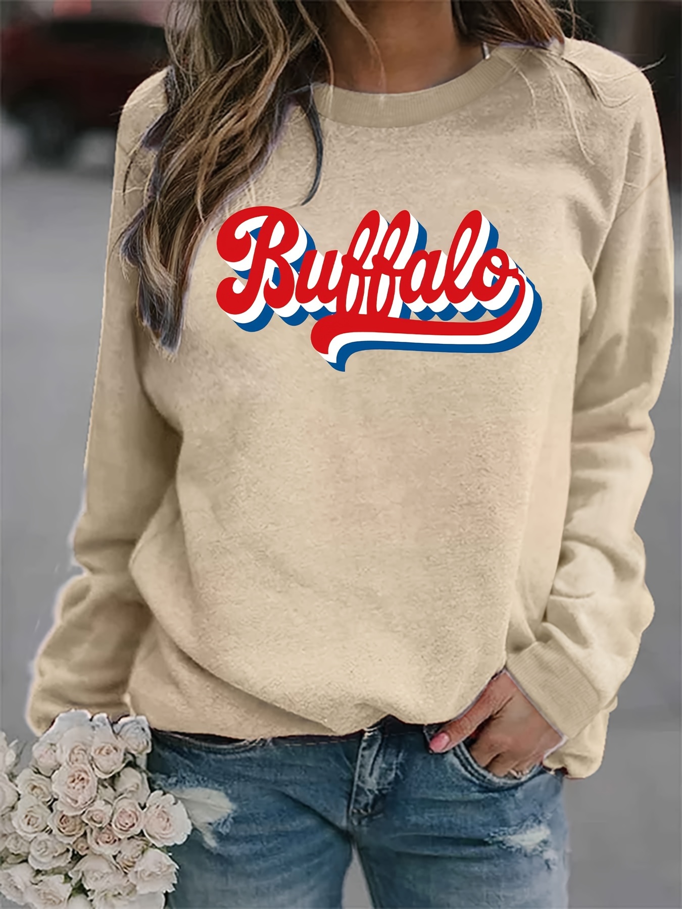 Buffalo Print Sweatshirt Casual Long Sleeve Crew Neck - Temu