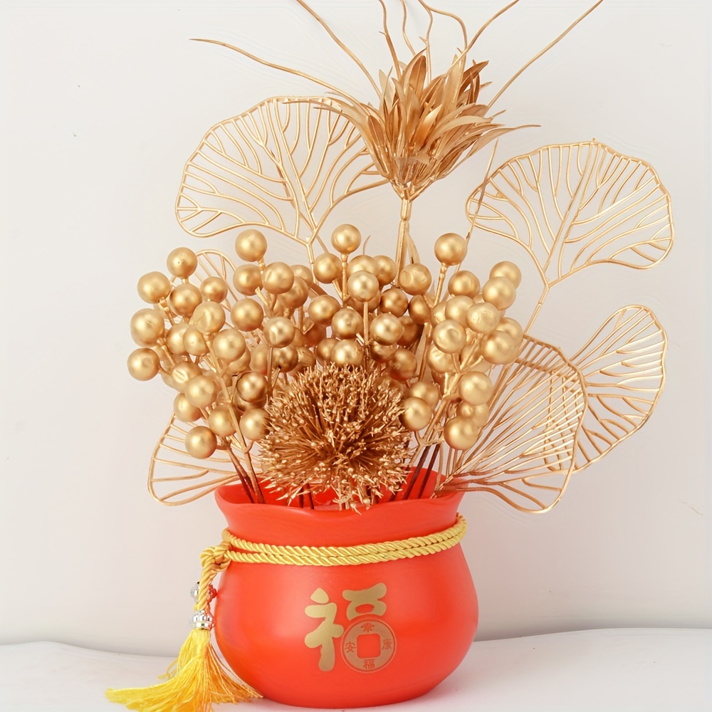 2024 Lunar New Year Red Berry Gold Leaf Lucky Fruit - Temu