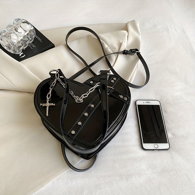 Gothic Heart Shaped Handbag, Y2k Mini Chain Crossbody Bag, Punk Style Love  Purse For Women - Temu