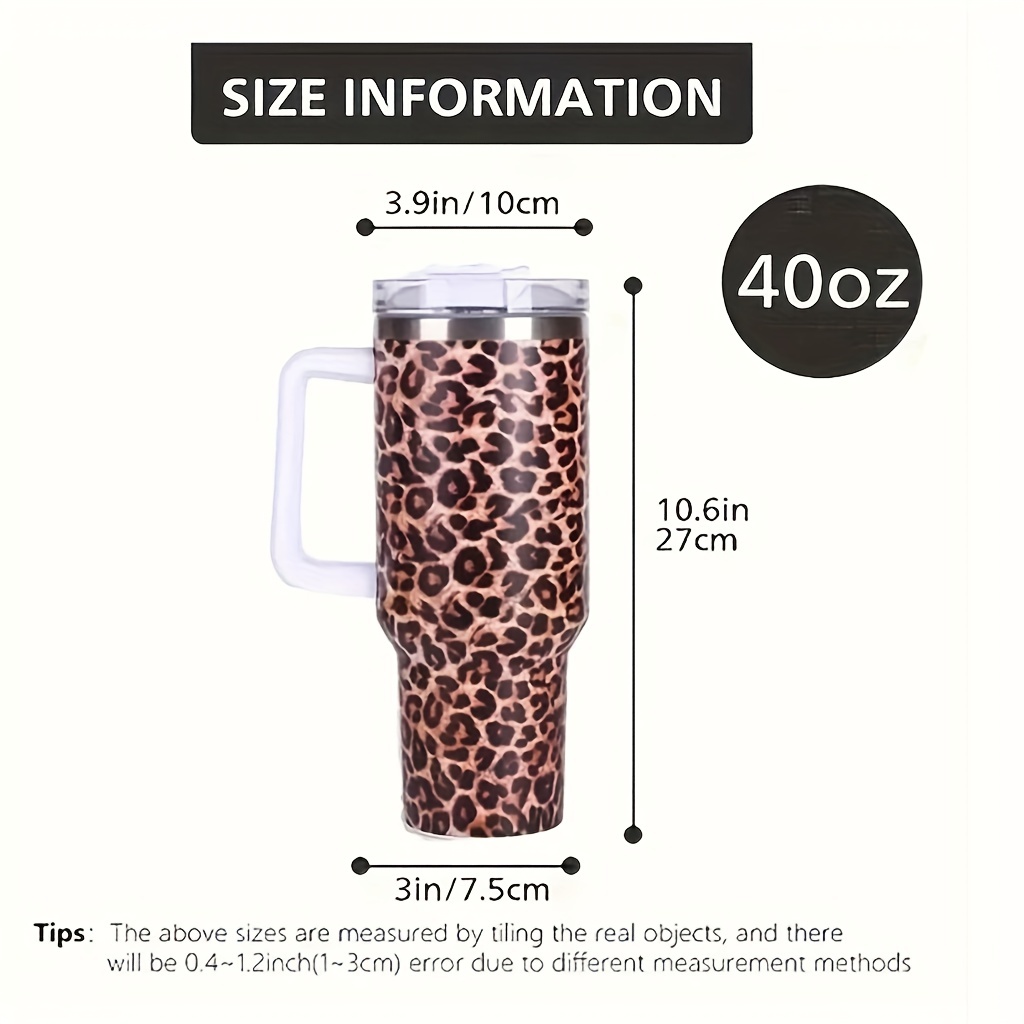 Stainless Steel Tumbler Leopard Print With Handle And - Temu