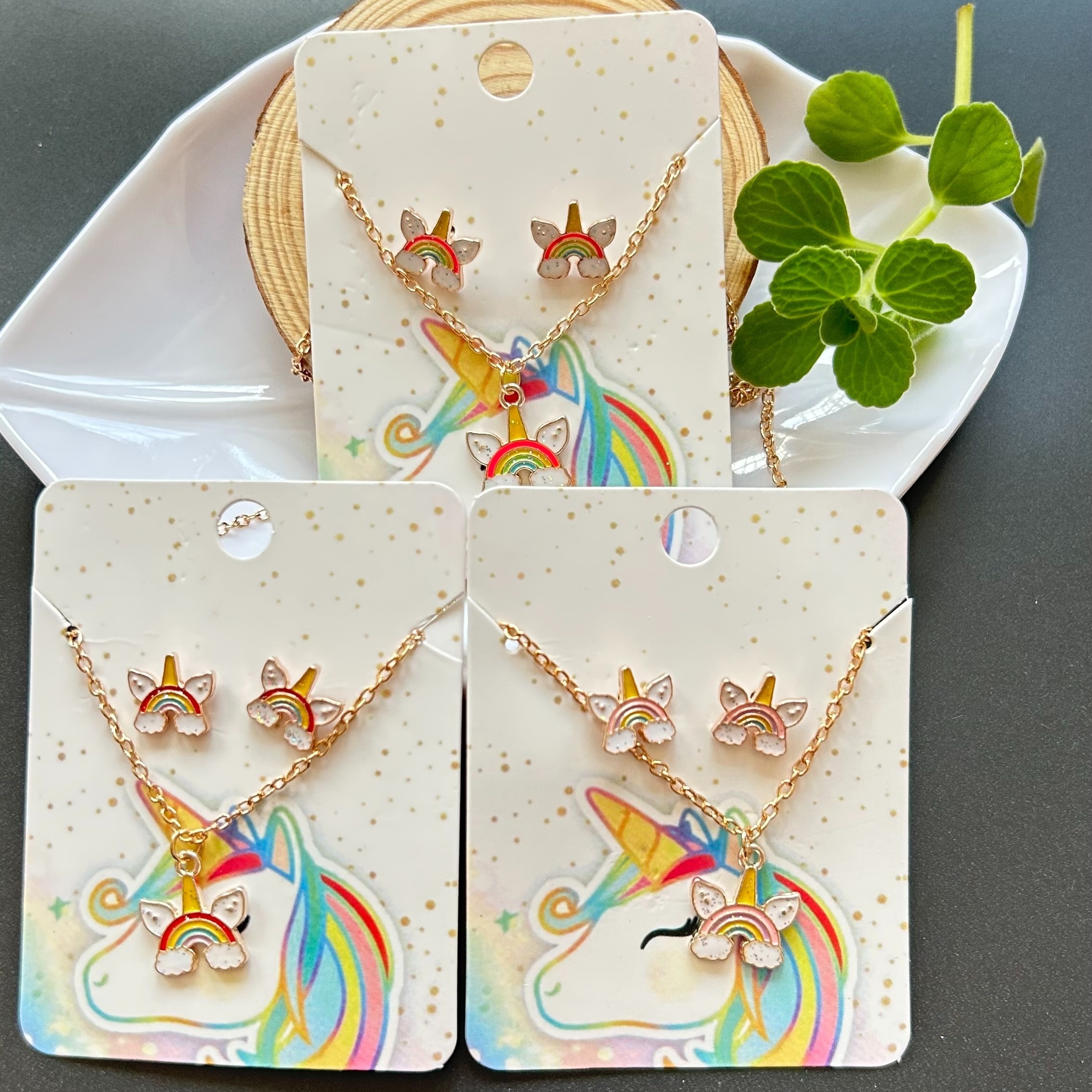 3Pcs/Set Multicolor Unicorn Pendant Necklace and Earrings Jewelry, Jewels Set, Birthday Gifts for Little Girls,Temu