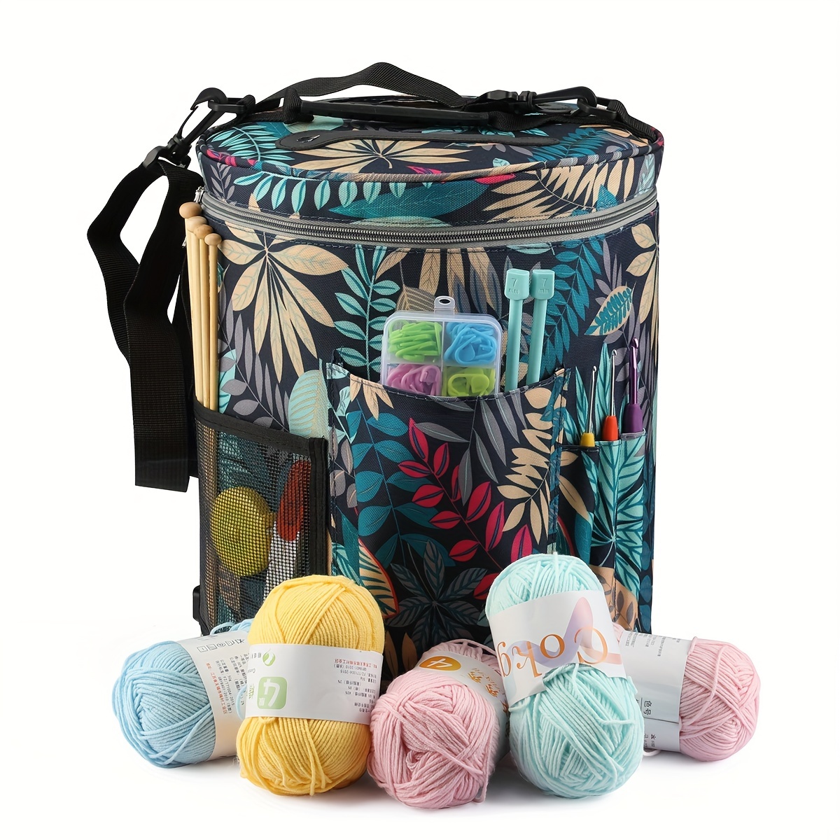 Bluelans Portable DIY Crocheting Knitting Organizer Yarn Thread Storage Bag with Hole, Size: Large, Purple