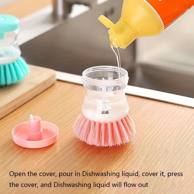 1pc Home Kitchen Dishwashing Cleaning Brush With Tough Pet Fibers And Soap  Dispenser, Can Be Used For Cleaning Stove, Countertops, Pots And Pans, No  Shedding