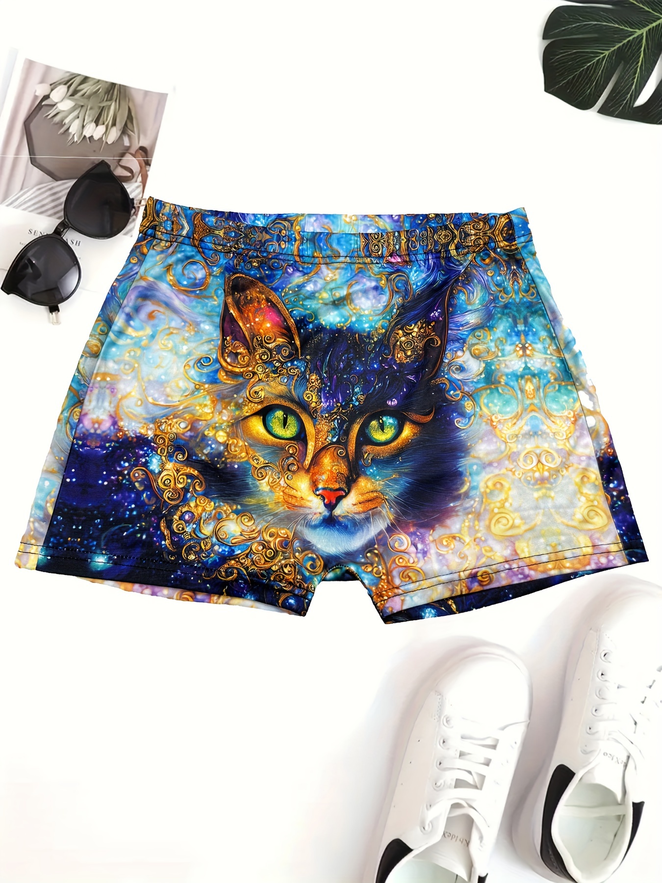 Cute Cat Print Skinny Leggings Casual Elastic Waist Stretchy - Temu