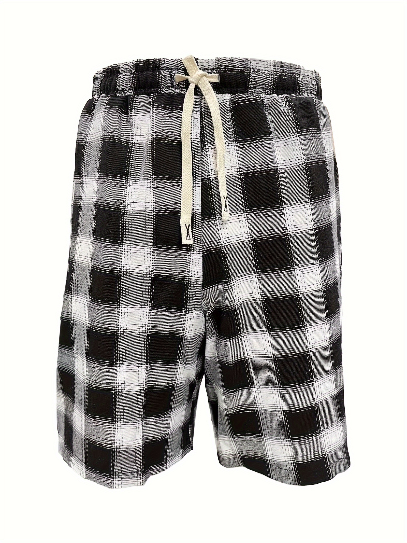 Men's Simple Style Plaid Pattern Casual Comfy Short Pants - Temu