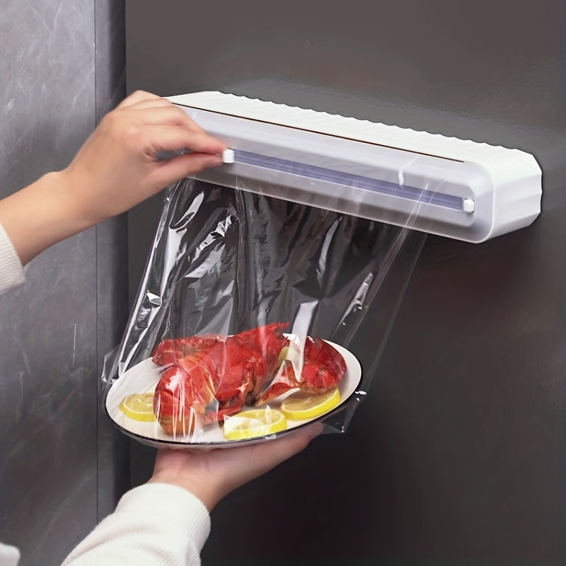 Reusable Food Plastic Wrap Dispenser with Slide Adjustable Film Cutter Tools