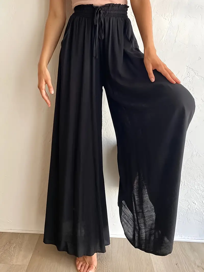 Women's Wide Leg Flowy Pants Loose Stretchy High Waisted Casual Palazzo  Ruffle Trousers at  Women's Clothing store
