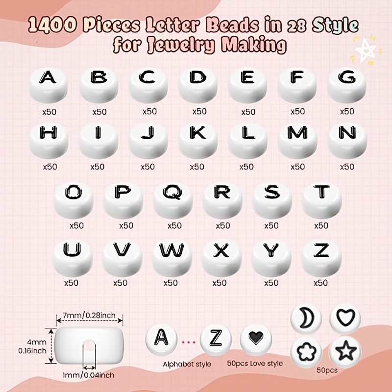 1400pcs Letter Beads, 4x7 mm Acrylic Alphabet Beads, Beads for Jewelry and  Bracelet Making,Letter Bead Bracelet