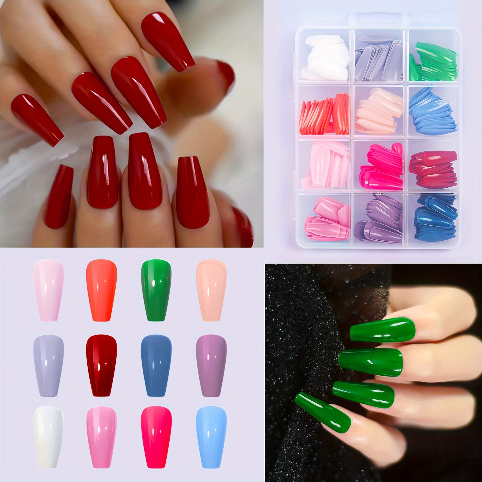 

12 Colors (288pcs) Medium Ballet Shape False Nails Glossy Solid Color Press On Nails For Women And Girls - Diy Manicure