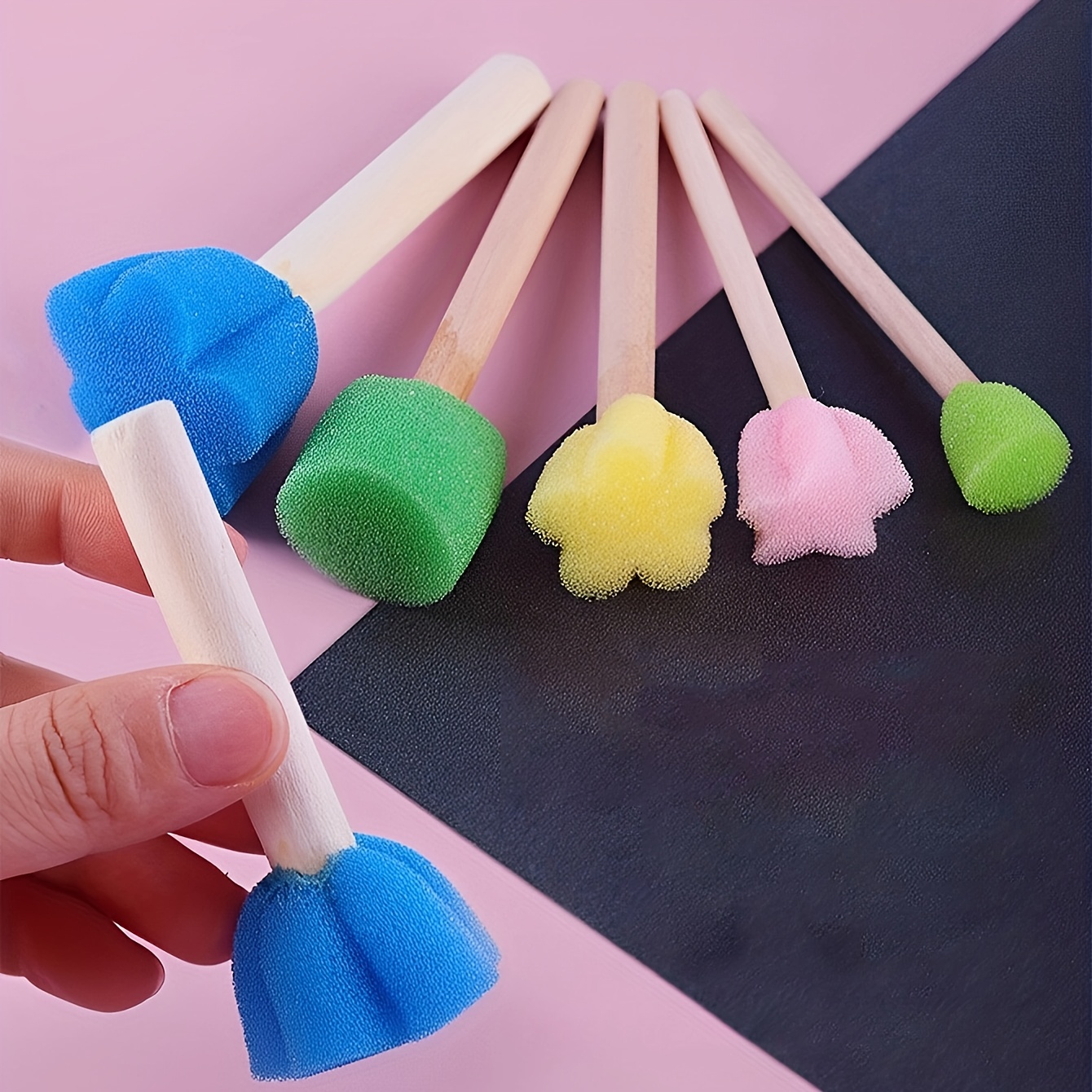 50pcs Sponge Brush Set 2 Size Foam Paint Brushes with Handle for