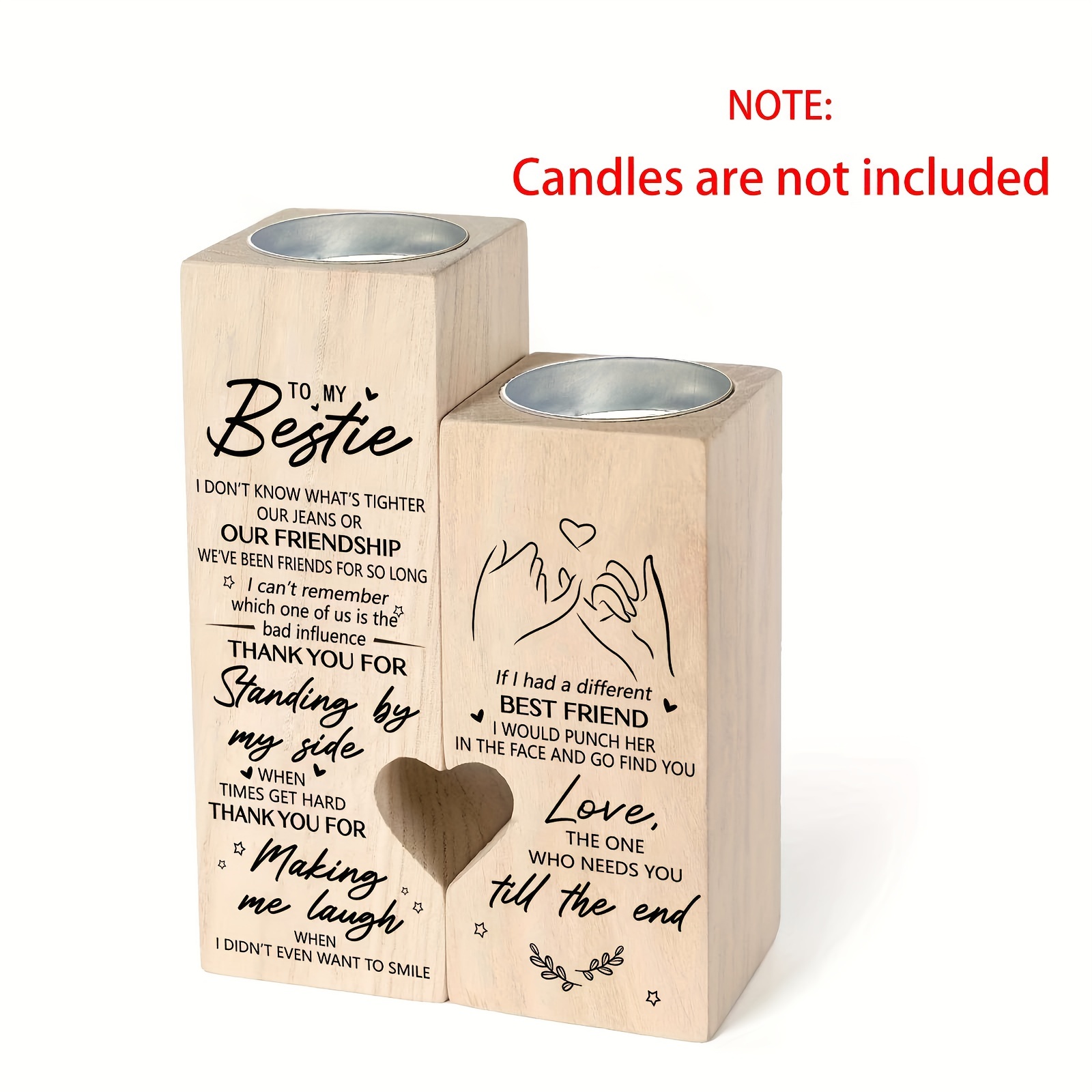 Wood Candle Holders, Heart Shape Candlestick, Gift to My Friend, Romantic Decorative Tealight Holder, Size: 4.7 x 3.5 x 1.8