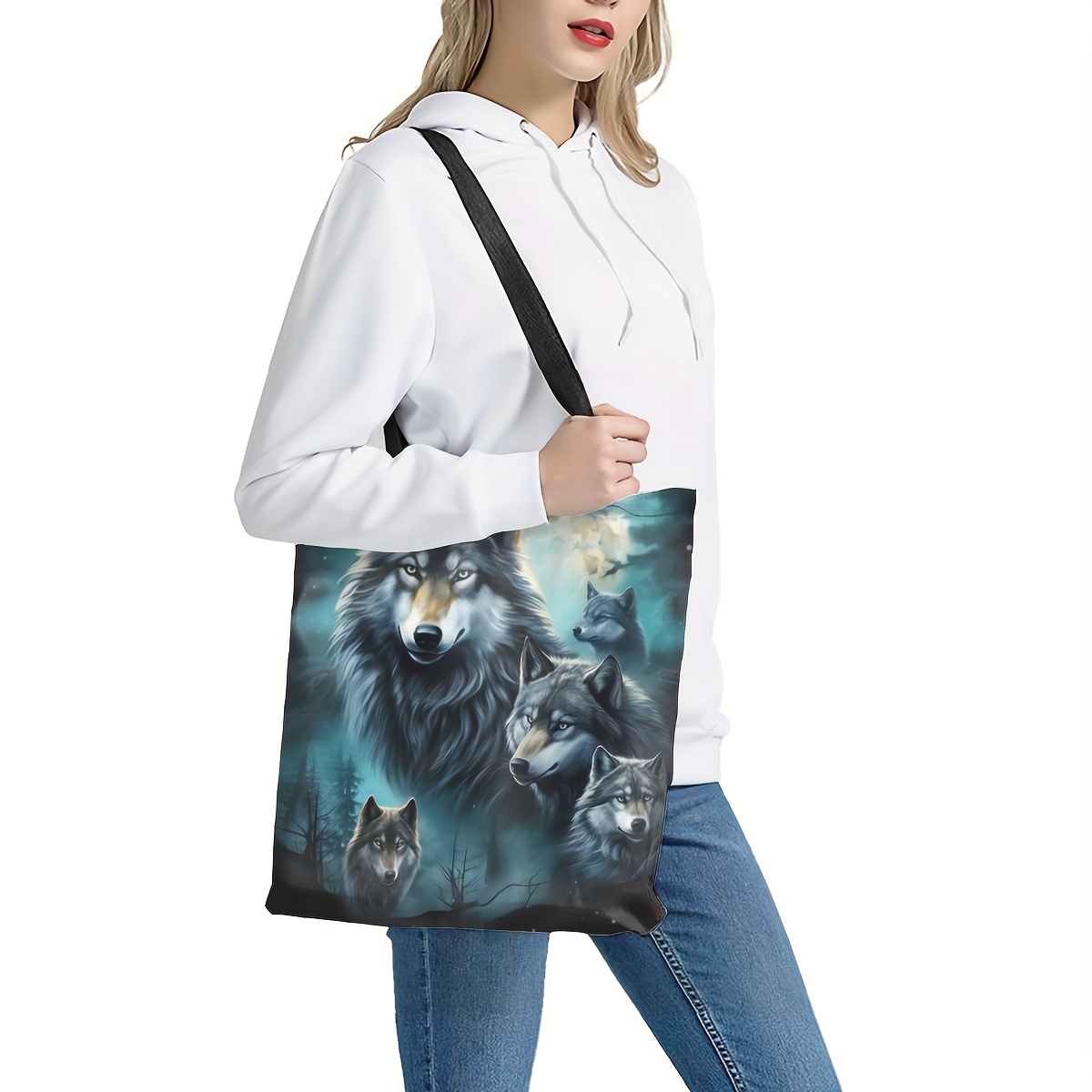 

Wolf Pattern Shoulder Bag, All-match Versatile Shopping Handbag, Lightweight Carry All Daily Use Bag