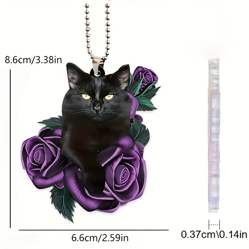 1pc 2d Acryl Einzigartige Schwarze Katze Lila Blume Auto - Temu