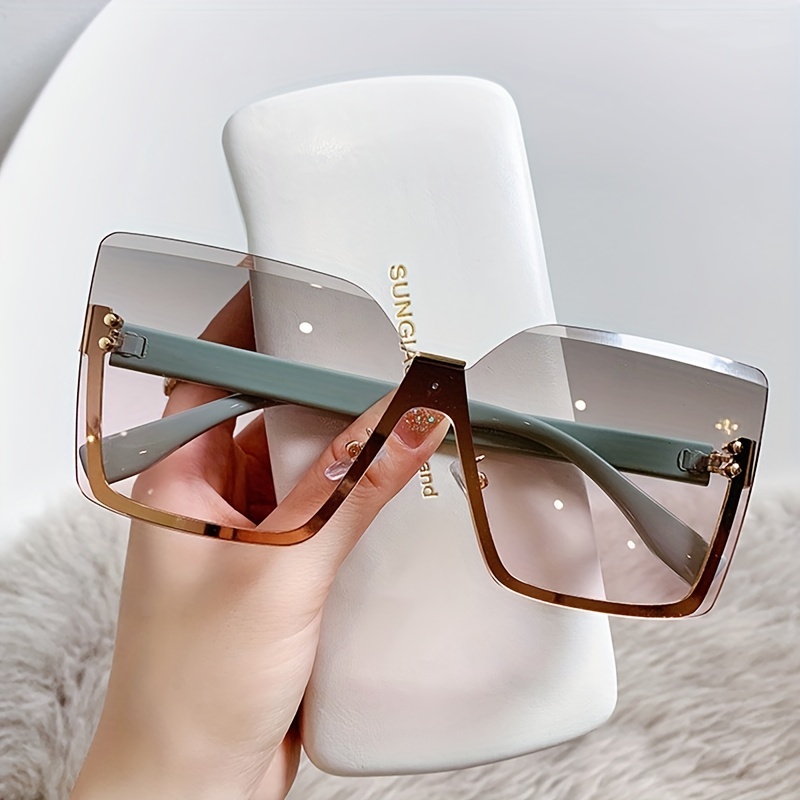 Oversized Rimless Sunglasses Gradient Lens Casual Square Glasses
