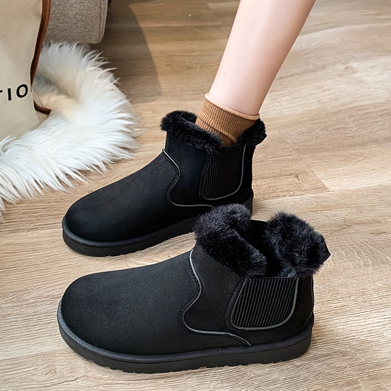 Women's Solid Color Lined Boots, Slip On Warm Fuzzy Platform Non-slip Boots,  Soft Sole Winter Plush Shoes - Temu Mexico