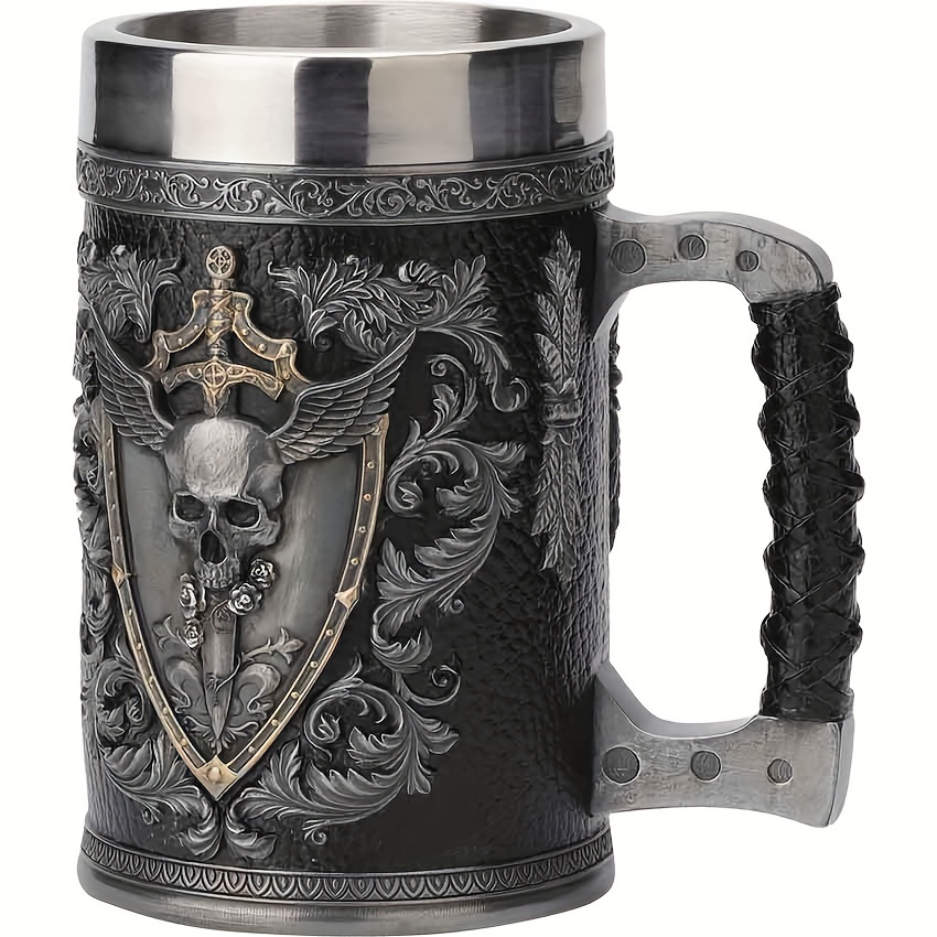 1pc Stainless Steel Skull Warrior Beer Coffee Mug Beverage Drinking Cup  Best Gift For Birthday Men Woman Halloween Party Cup Day Of The Dead Gifts