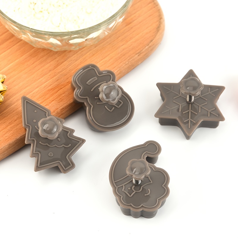 4Pcs/set Kitchen Cookie Biscuit Fondant Mold Cookie Baking Cutter Mould for  Christmas (Snowman/Snowflake/Christmas Tree/Santa Claus Pattern Baking Molds)