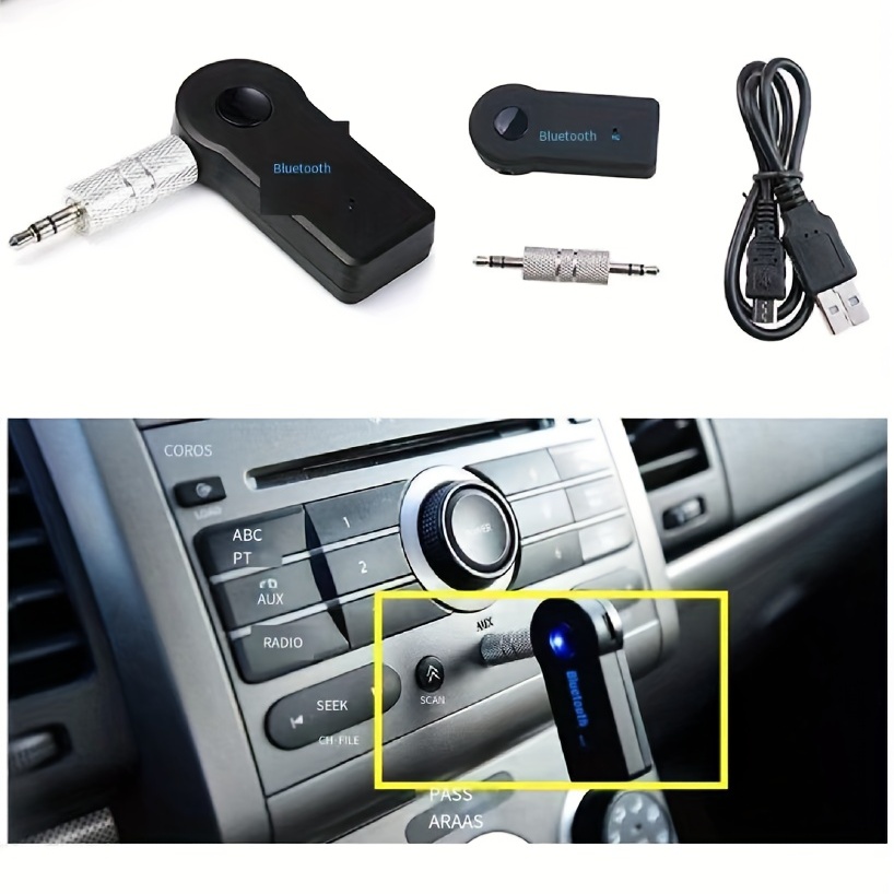 Receptor de audio estéreo Bluetooth inalámbrico a 0.138 in AUX Mic  adaptador kit coche 0.138 in