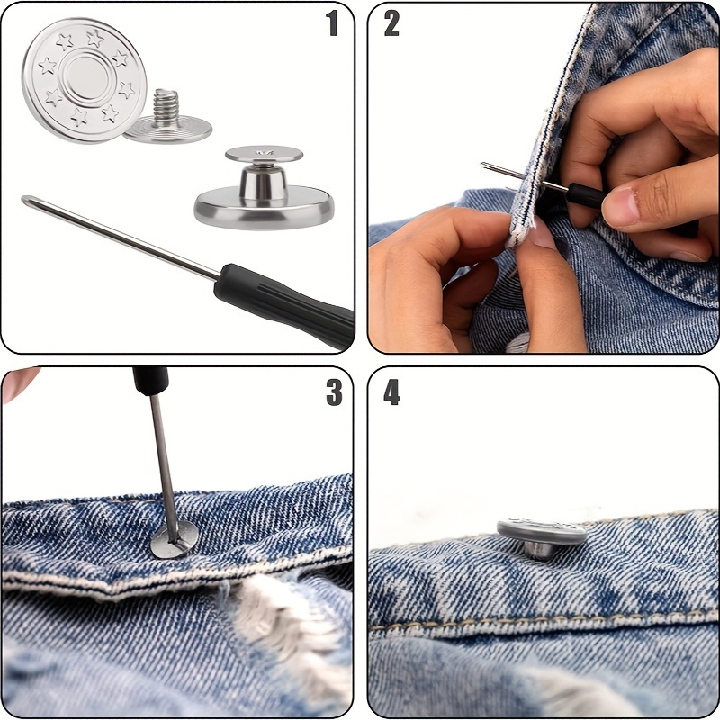 6pcs Jeans Buttons Replacement 17mm No Sewing Metal Button Repair Kit  Nailless Removable Jean Buttons Replacement Combo