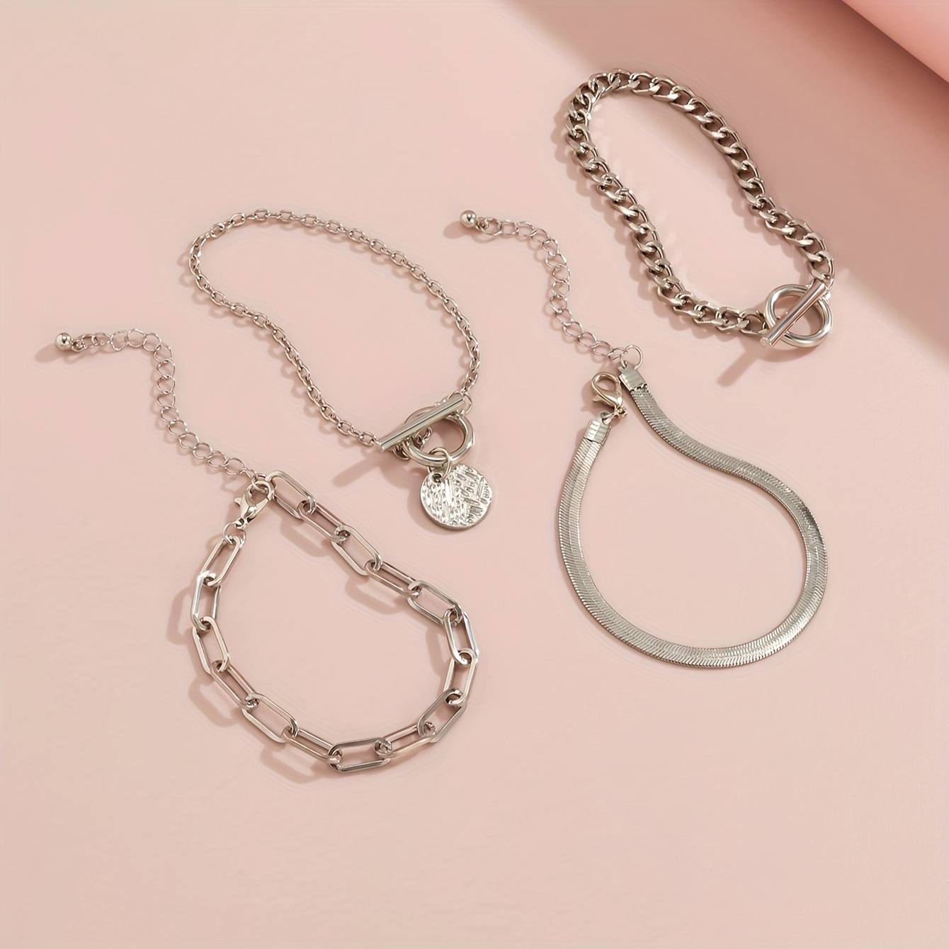 Flat Snake Chain Retro OT Buckle Bracelet Set