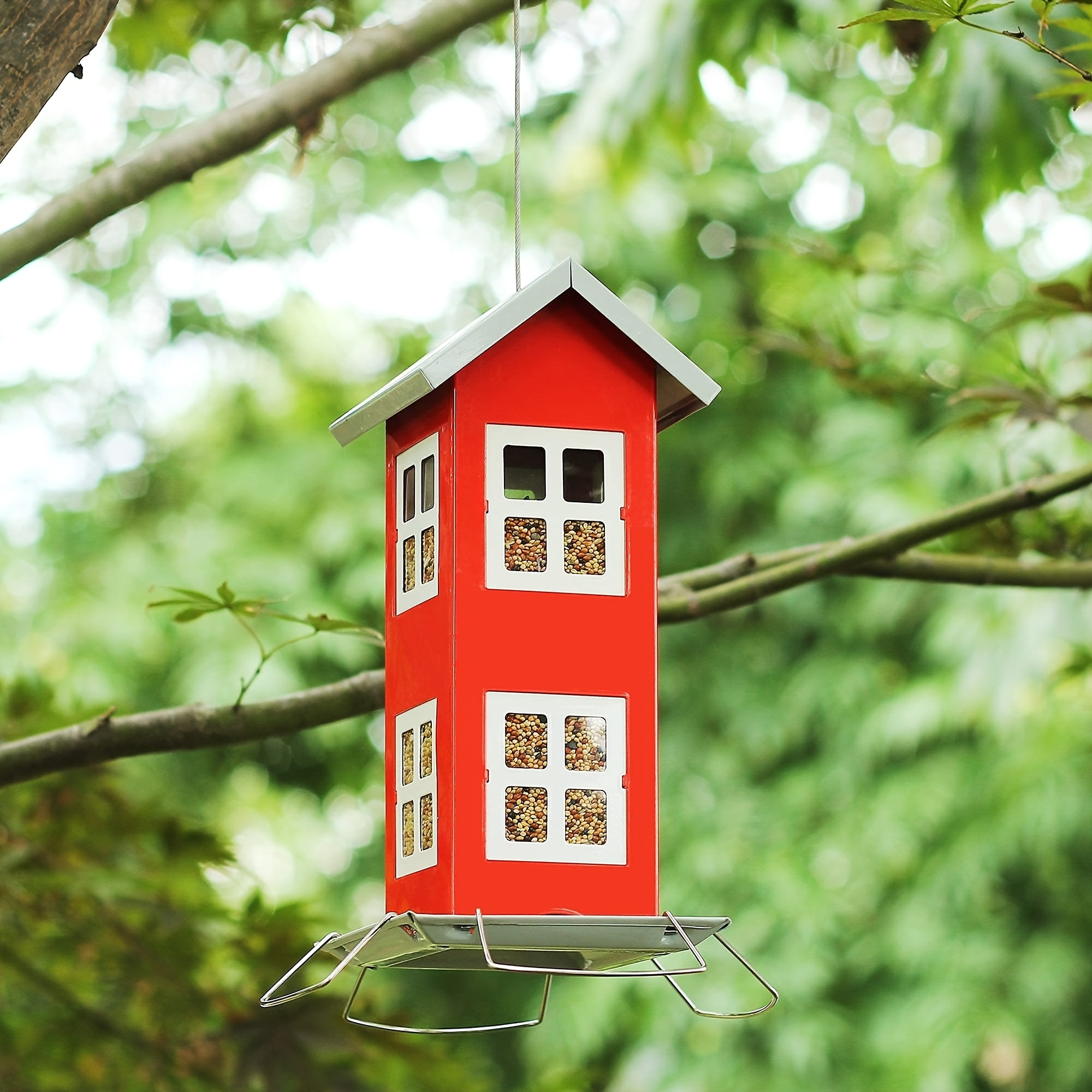 

Metal Wild Bird Feeder, Weatherproof Design For Easy Cleaning & Refills, Comes With Hook To Hang On Tree, Poles In Backyard Garden, Gift Idea For Bird Lovers