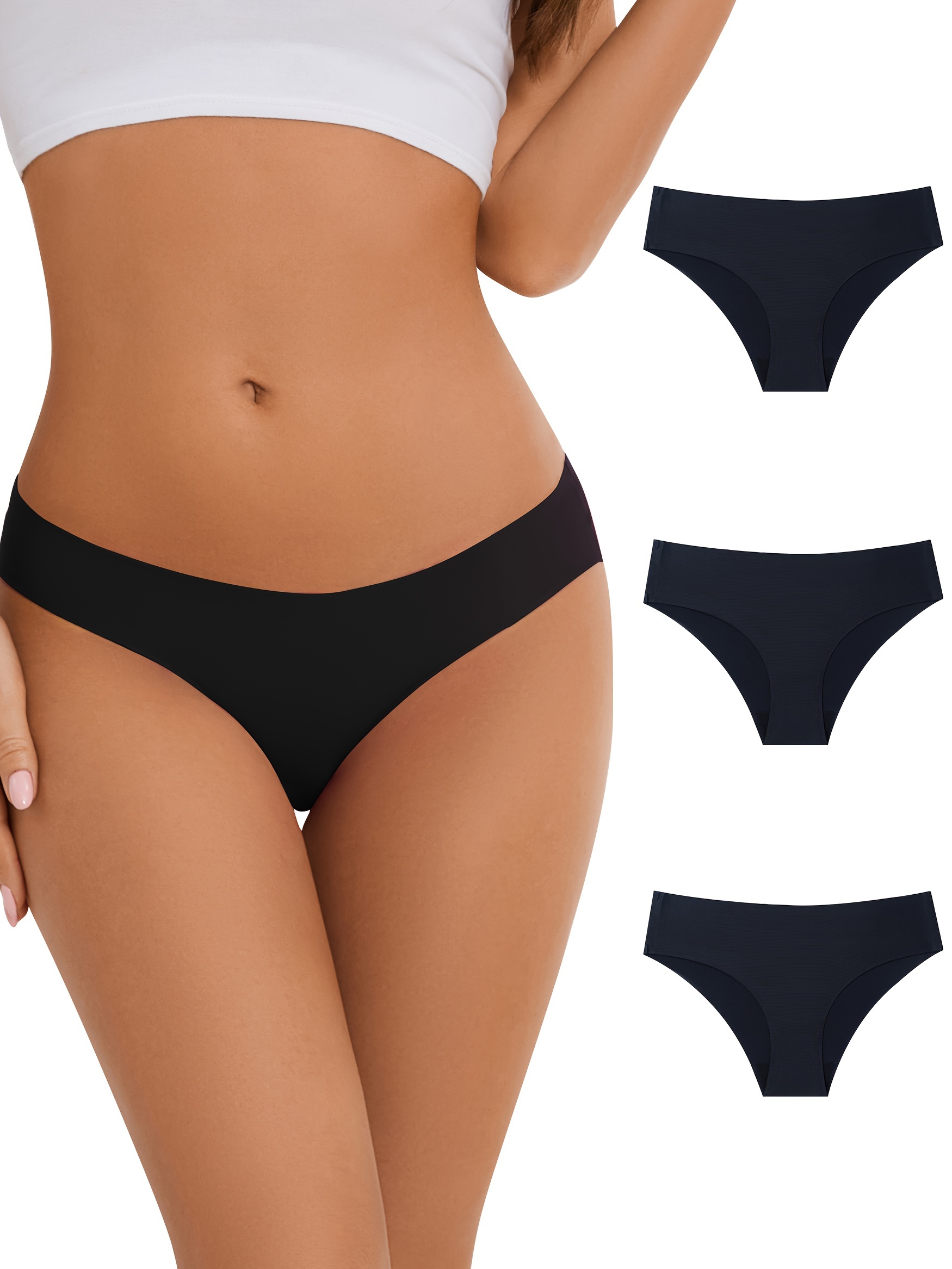 Solid Seamless Panties Comfy Breathable Low Waist Intimates - Temu