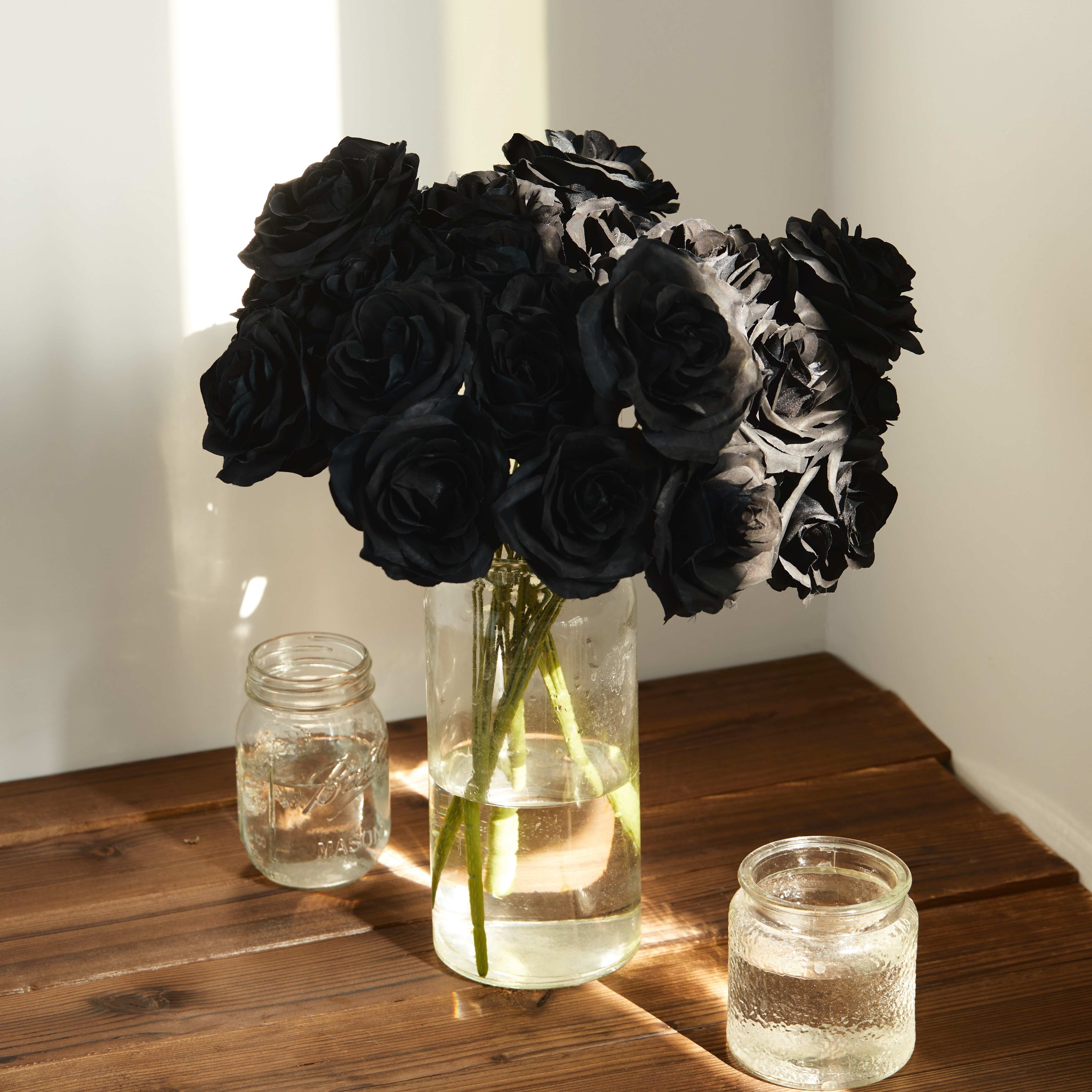 Rosa negra artificial, flor negra artificial, decoración de rosa