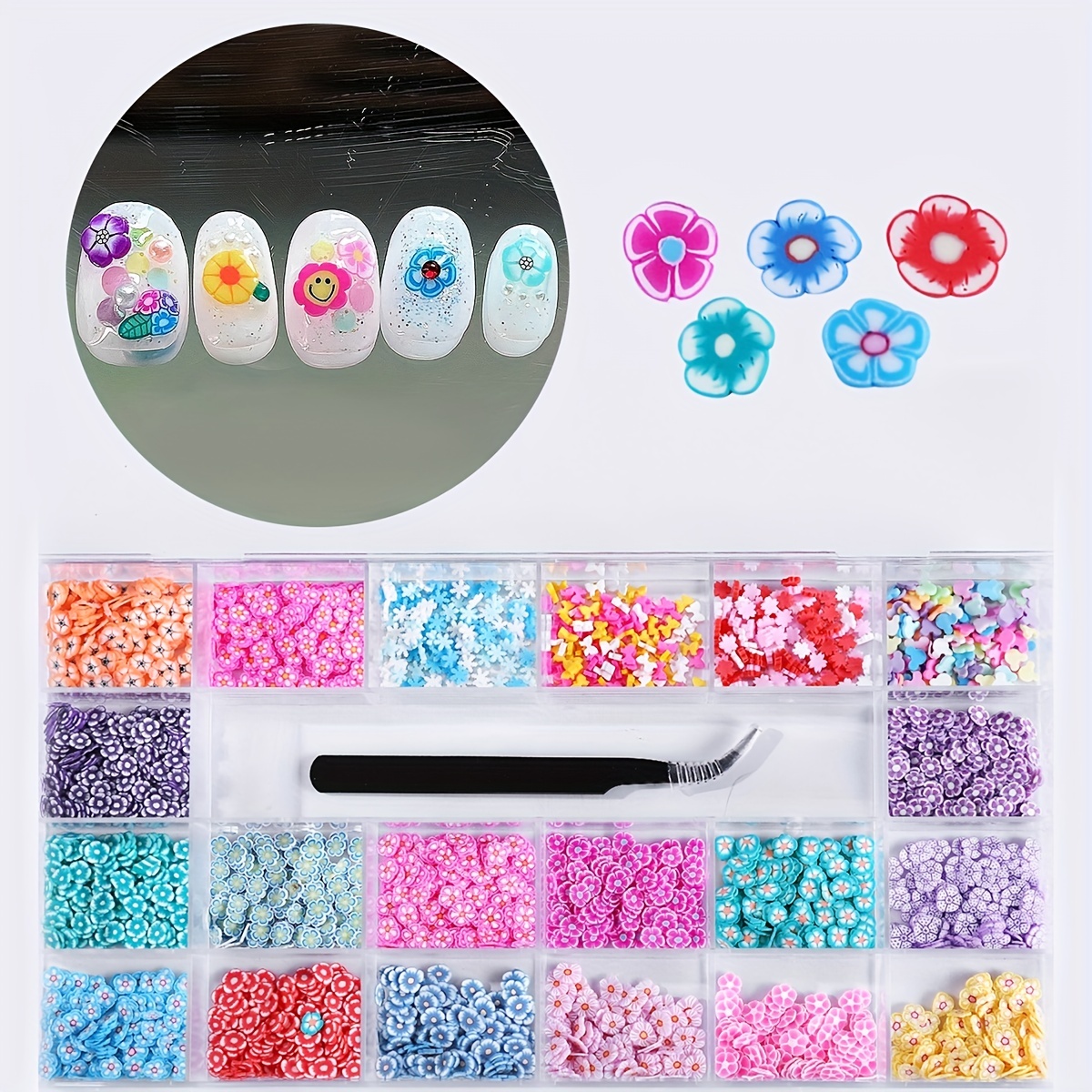 21 Grids 3D Resin Flower Fruit Nail Charms
