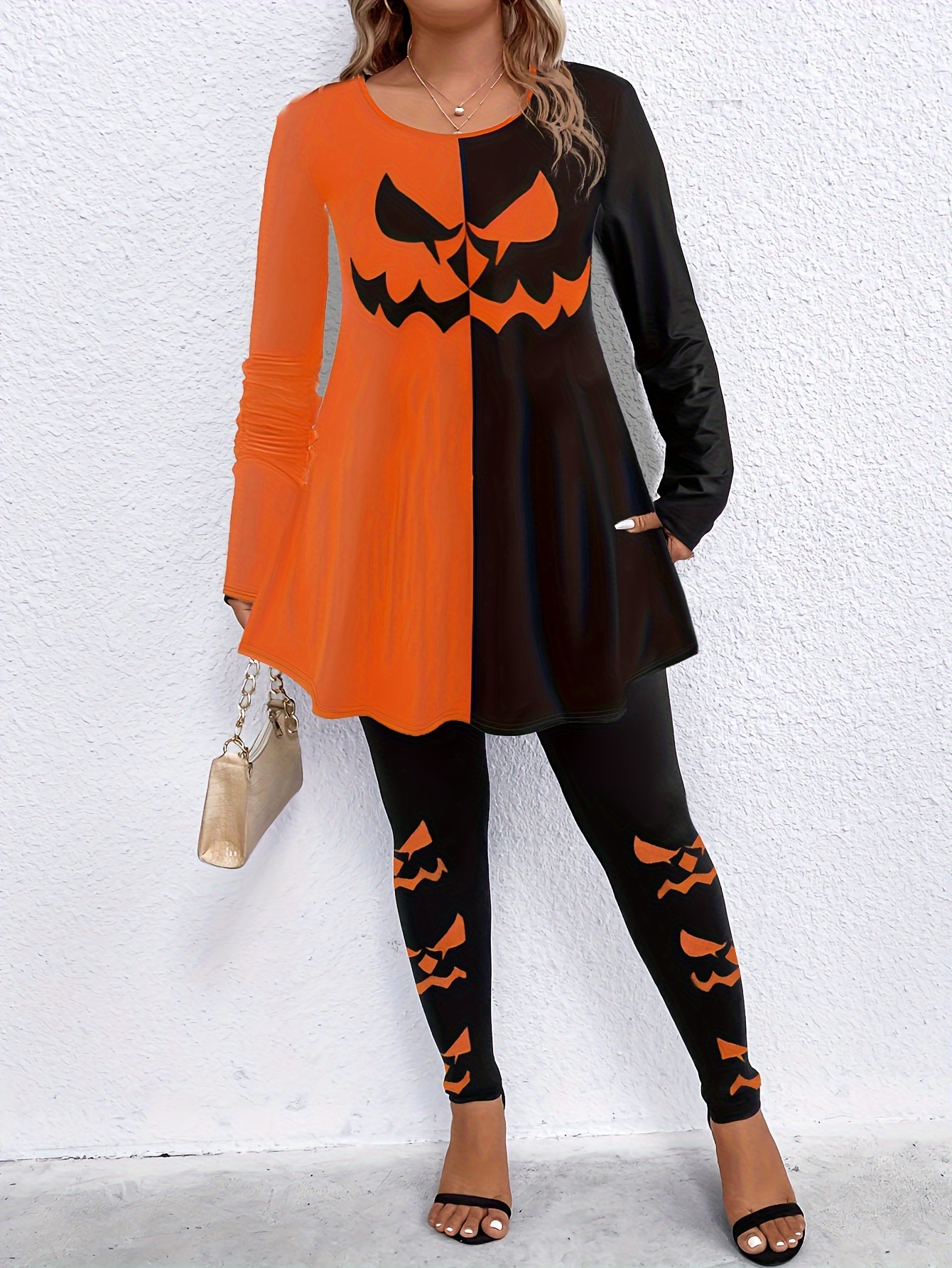 Plus Size Halloween Gothic Outfits Set Women's Plus Pumpkin - Temu Canada