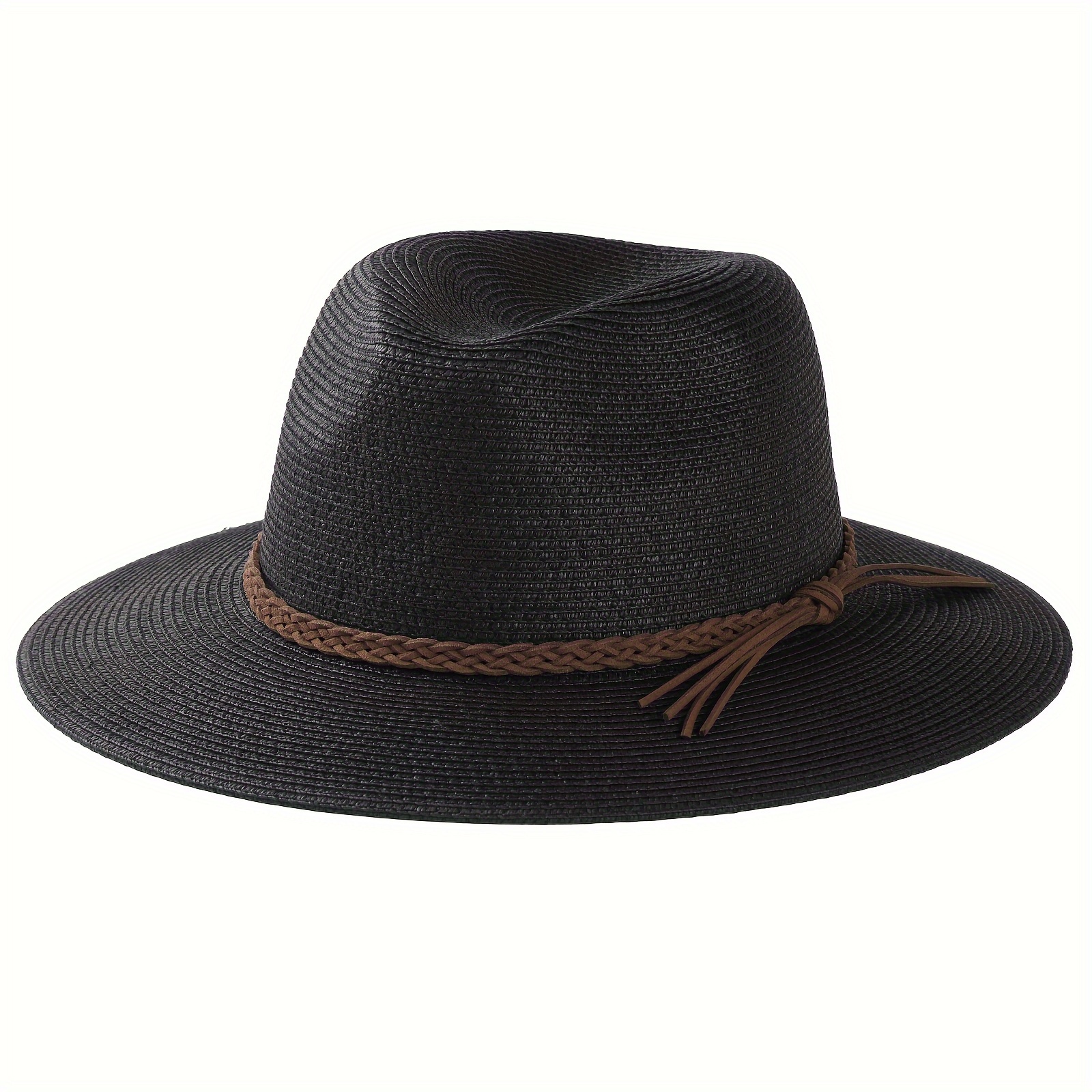 Summer Jazz Sun Hat Unisex Wide Brim UV Protection Straw Panama Hat Fedora  Cap Classic Travel Beach Hats