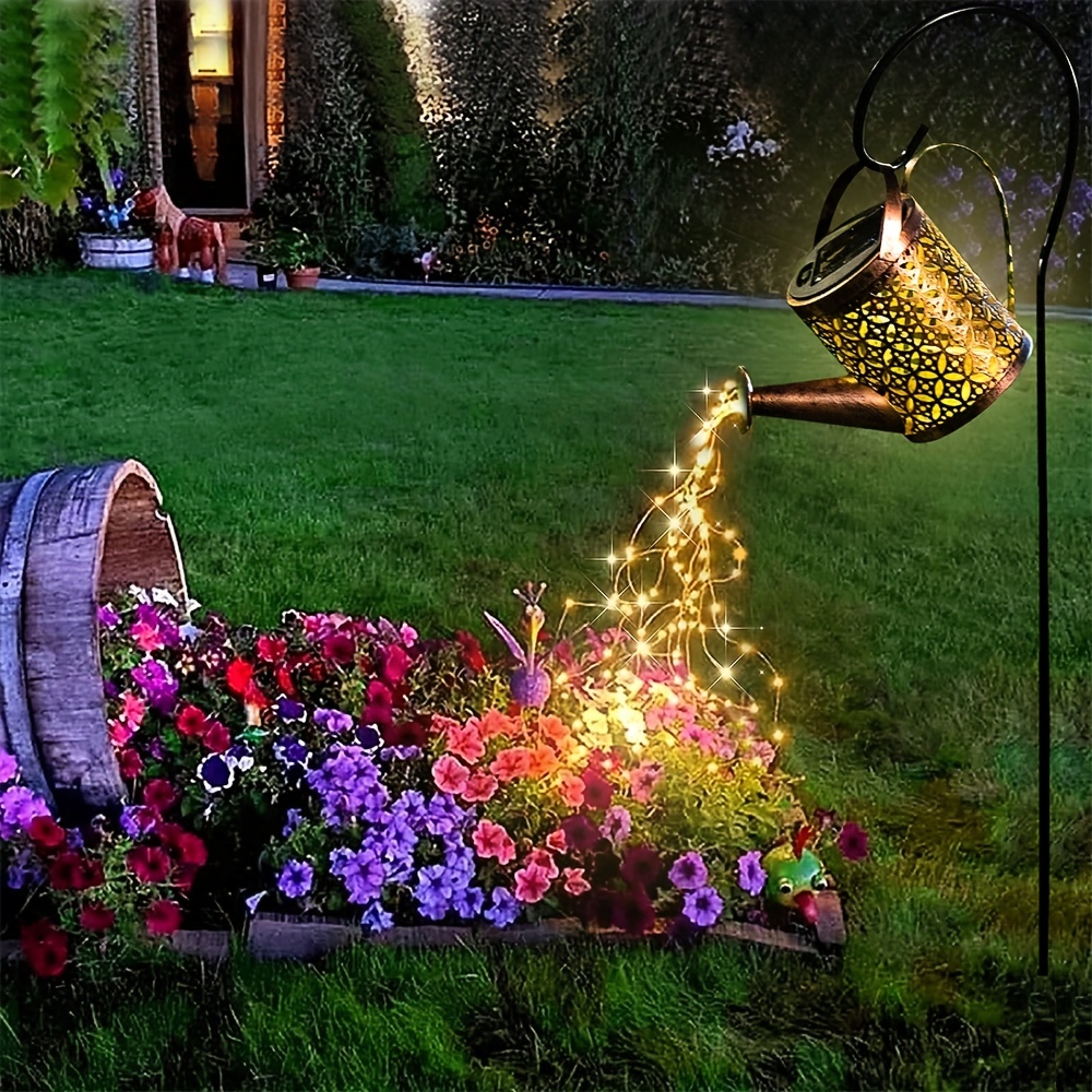 1pc Outdoor Solar Watering Can With Lights Garden Decor Large Solar Powered Lanterns  Lawn Lights Hanging Waterproof Led Decorative Retro Metal Kettle String  Lights For Table Yard Pathway Walkway Gardening Gifts