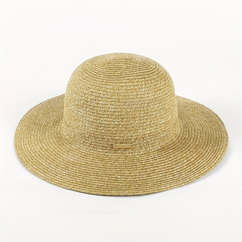 Khaki Casual Straw Sun Hat UV Protection Fedora Cap