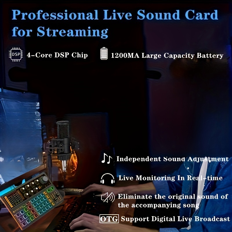 1 Table De Mixage Audio Professionnelle, Carte Son K300 Live Et Carte Son  D'interface Audio Avec Plusieurs Effets De Mixage DJ, Changeur De Voix Et Lu