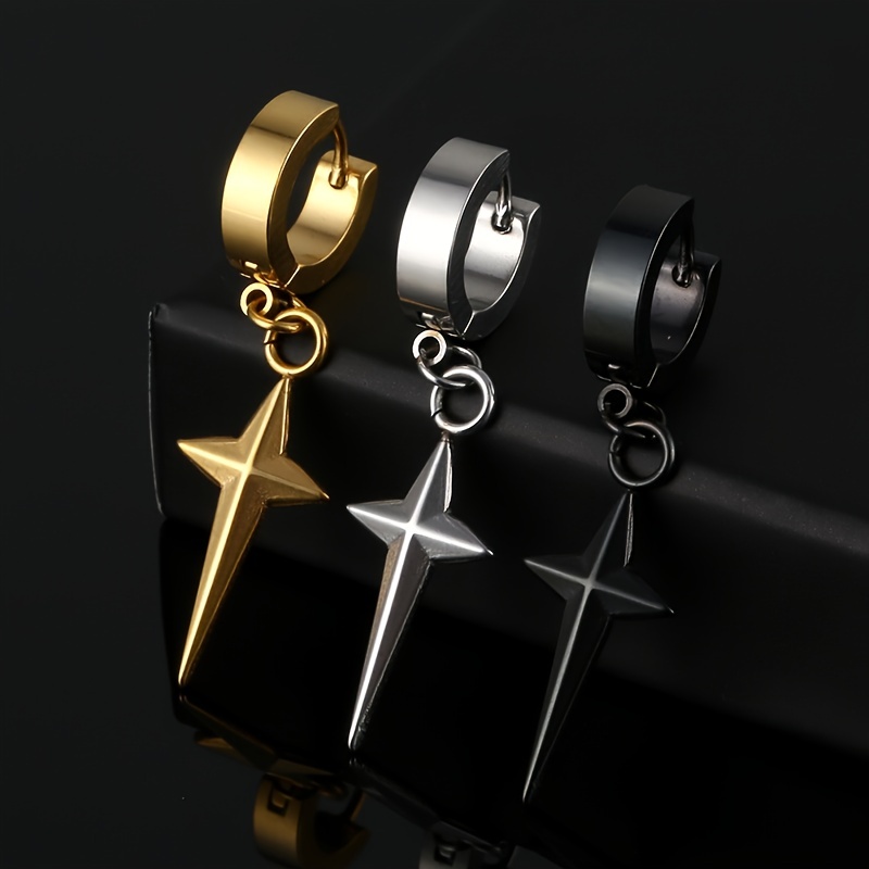 Stainless Steel Punk Black Earrings Men Women Ear Stud Hoop Dangle