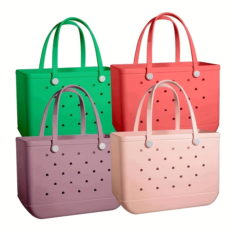 Kawaii Outdoor Hollow Silicone Eva Beach Bag With Mini Bag, Summer Tote Bag  For Makeup Items, Travel Accessories, Contrast Color Matching Travel Eva  Basket - Temu